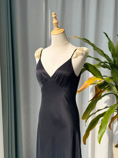 Robe Clarisse Fines Bretelles à Dentelle 100% Soie De Mûrier