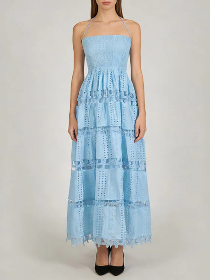 Lucie - Dress with thin straps and Richelieu lace