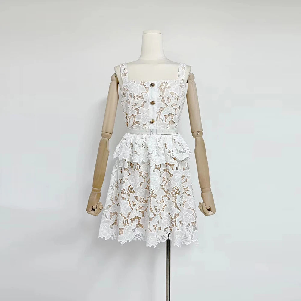 Magalie - Robe Courte à Volant En Dentelle Richelieu