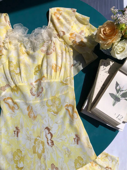 Robe Charlotte Manches À Volant 100% Soie De Mûrier