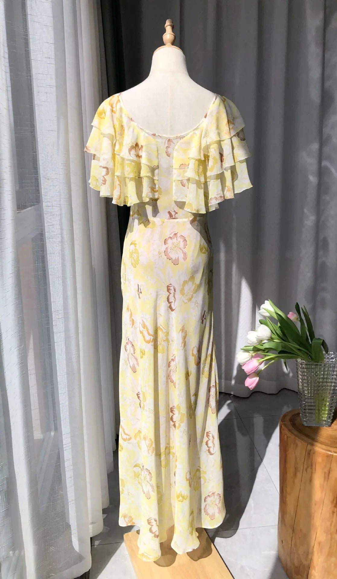 Robe Charlotte Manches À Volant 100% Soie De Mûrier