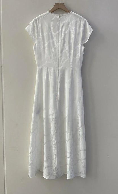 Robe Lucie En Jacquard Blanc 100% Soie De Mûrier
