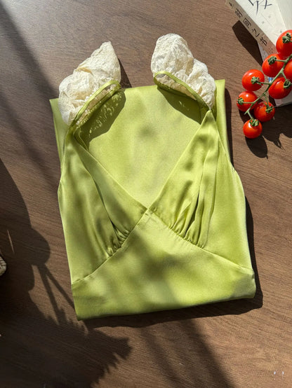 Robe Clarisse Fines Bretelles à Dentelle 100% Soie De Mûrier