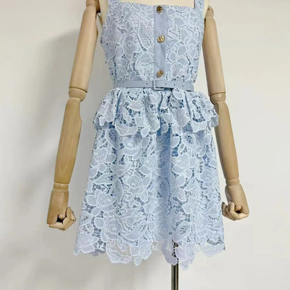 Magalie - Robe Courte à Volant En Dentelle Richelieu