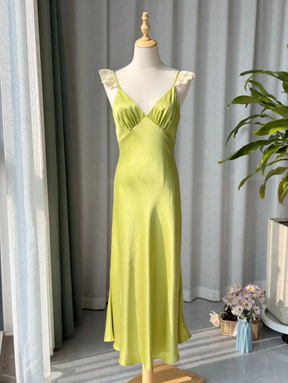 Robe Clarisse Fines Bretelles à Dentelle 100% Soie De Mûrier
