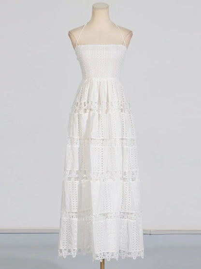 Lucie - Dress with thin straps and Richelieu lace
