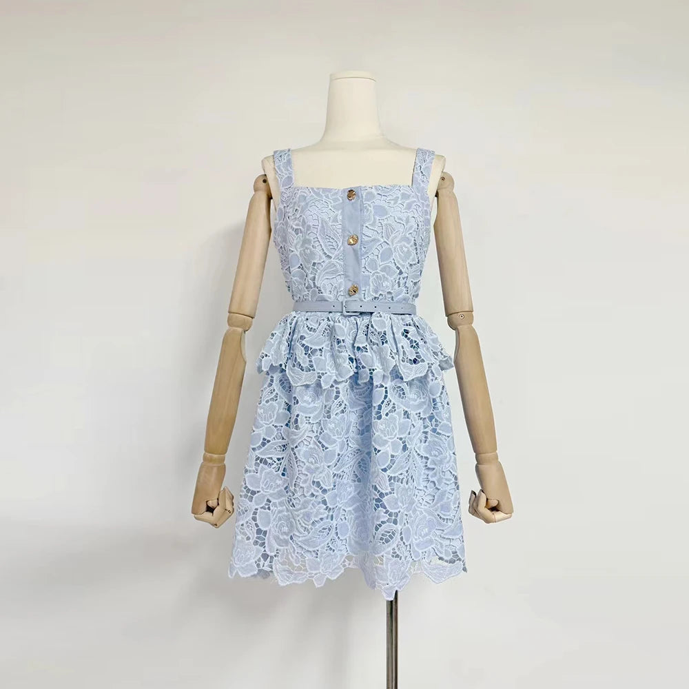 Magalie - Robe Courte à Volant En Dentelle Richelieu