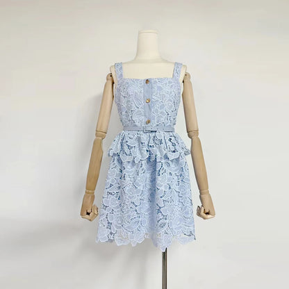 Magalie - Robe Courte à Volant En Dentelle Richelieu