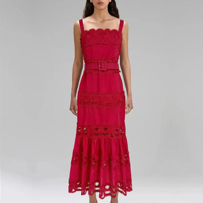 Square Neck Sleeveless Patchwork Lace Dress