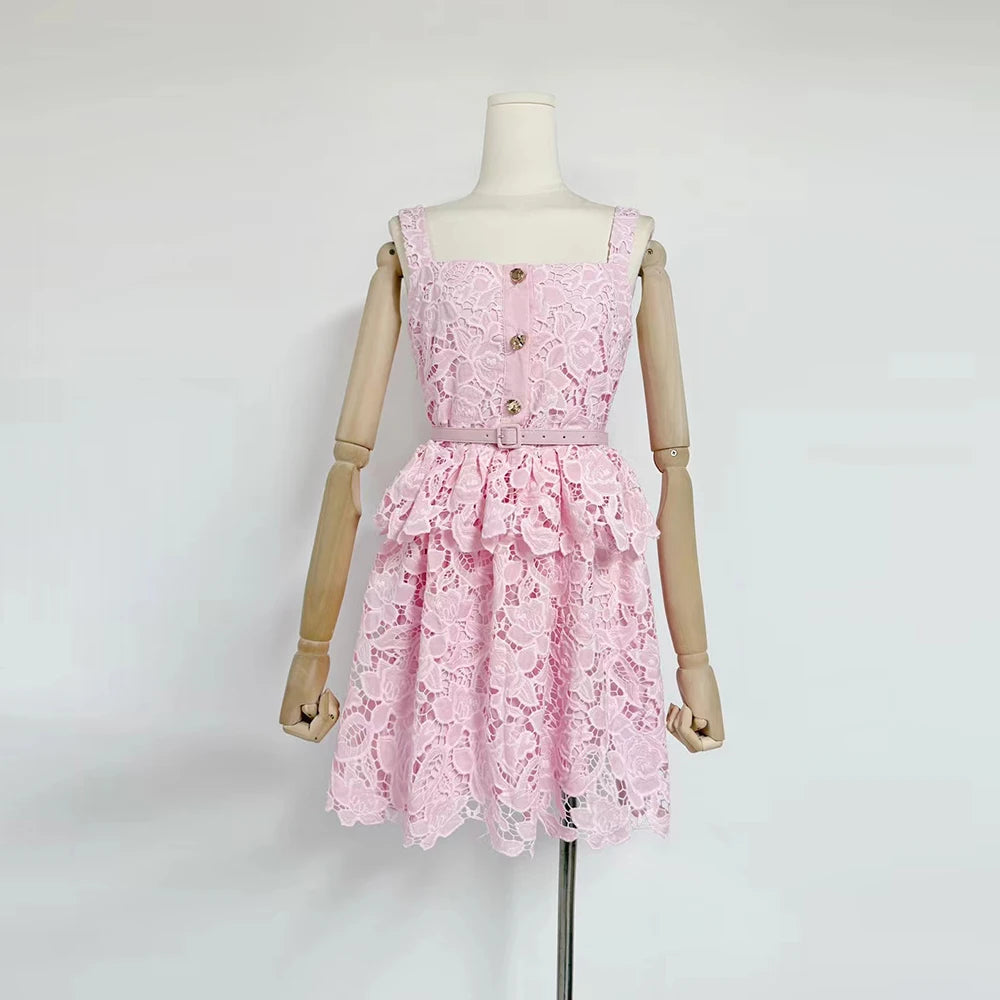 Magalie - Robe Courte à Volant En Dentelle Richelieu