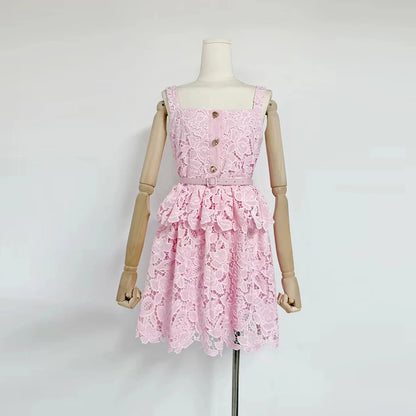 Magalie - Robe Courte à Volant En Dentelle Richelieu