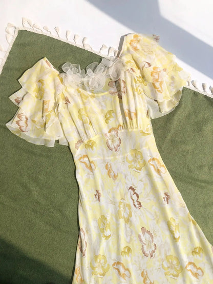 Robe Charlotte Manches À Volant 100% Soie De Mûrier