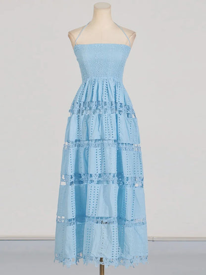 Lucie - Dress with thin straps and Richelieu lace