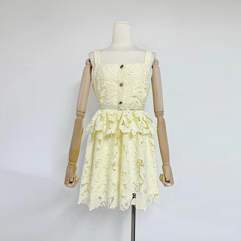 Magalie - Robe Courte à Volant En Dentelle Richelieu