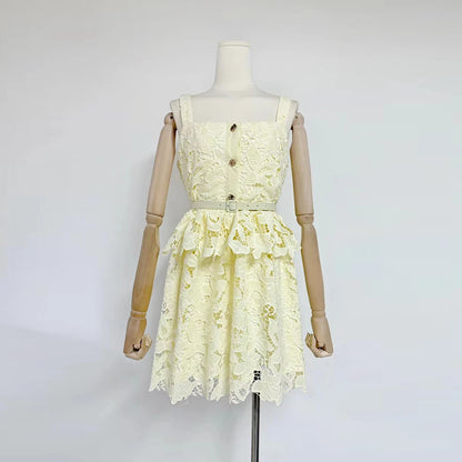 Magalie - Robe Courte à Volant En Dentelle Richelieu