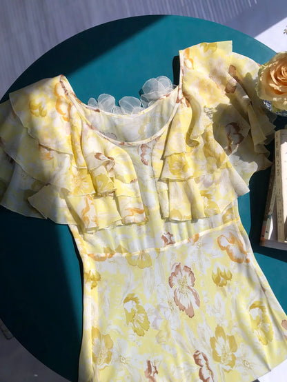 Robe Charlotte Manches À Volant 100% Soie De Mûrier