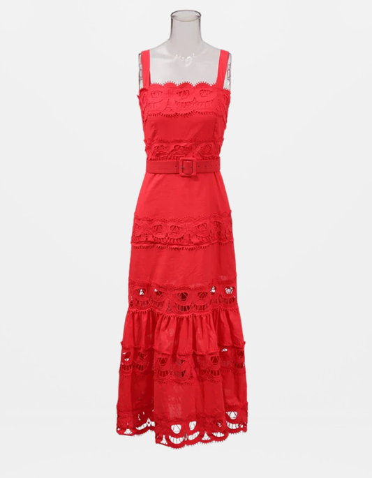 Square Neck Sleeveless Patchwork Lace Dress