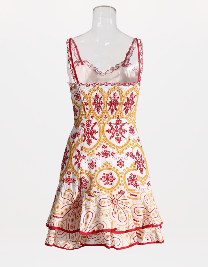 Sophisticated Sleeveless Patchwork Mini Dress with Belted High Waist