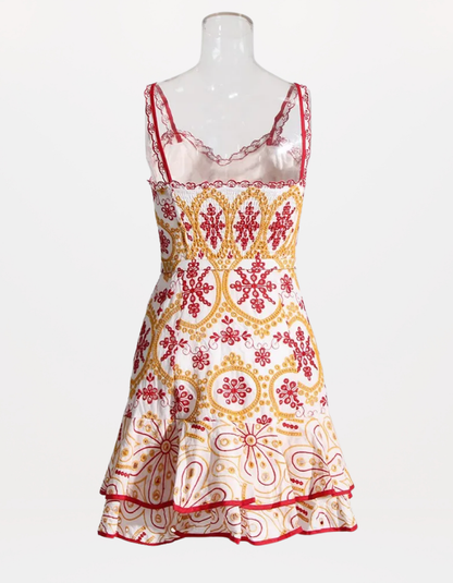 Sophisticated Sleeveless Patchwork Mini Dress with Belted High Waist