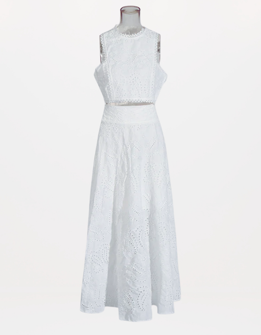 Hollow-Out Two-Piece Set Sleeveless Top & High-Waist Skirt
