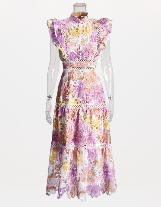 Hollow Out Temperament Dress Garden Print