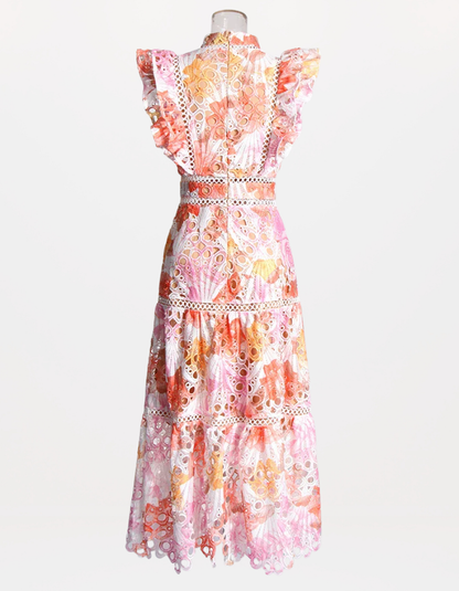 Hollow Out Temperament Dress Garden Print