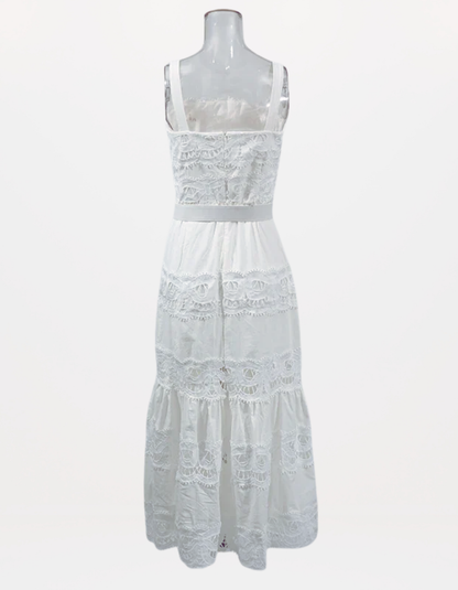 Square Neck Sleeveless Patchwork Lace Dress