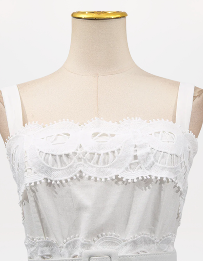 Square Neck Sleeveless Patchwork Lace Dress