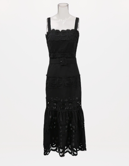 Square Neck Sleeveless Patchwork Lace Dress