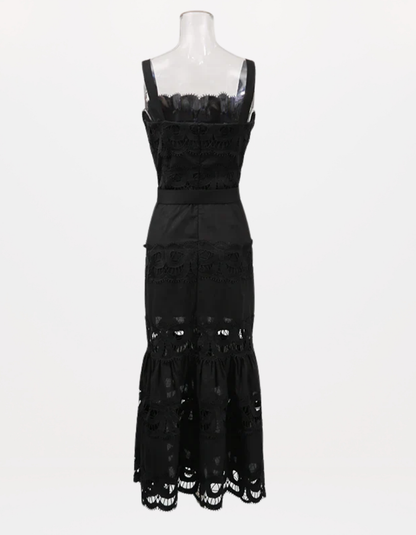 Square Neck Sleeveless Patchwork Lace Dress