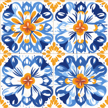 Vintage Portuguese Orange and Blue Tile Print One-Piece Swimsuit
