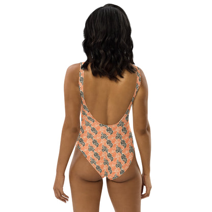 Black And Orange Tiger Animal Print One-Piece Swimsuit