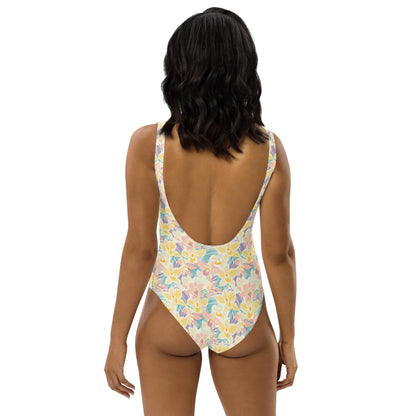 Pastel Orchid Garden One-Piece Swimsuit