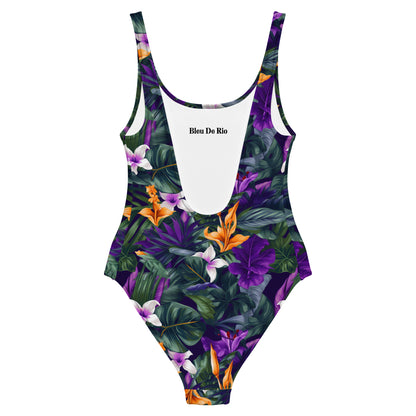 Purple Flower Jungle Print One-Piece Swimsuit