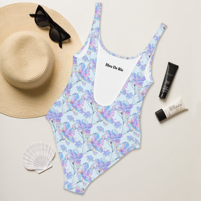 Holographic Blue Hibicus One-Piece Swimsuit