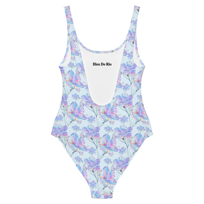 Holographic Blue Hibicus One-Piece Swimsuit