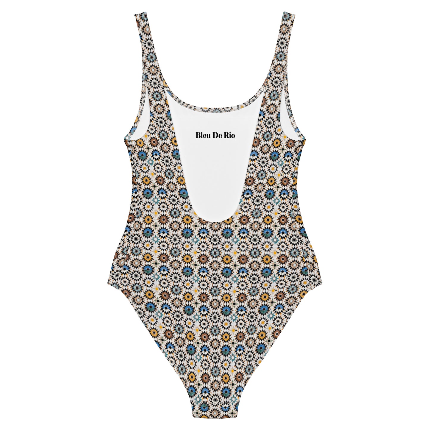 Moroccan Brown and Blue Mosaic Tiles One-Piece Swimsuit