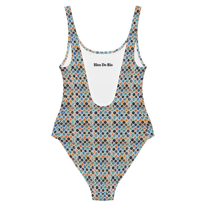 Moroccan Orange and Green Mosaic Tiles One-Piece Swimsuit