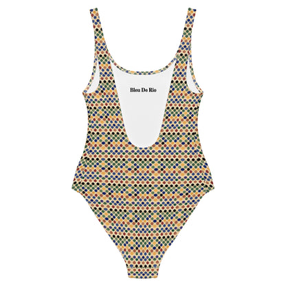 Moroccan Green and Yellow Mosaic Tiles Print One-Piece Swimsuit