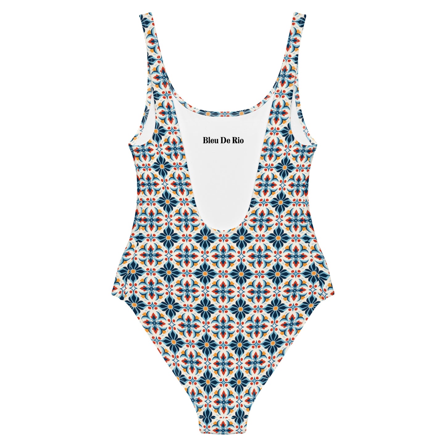 Portuguese Red and Blue Mosaic Tile Print One-Piece Swimsuit