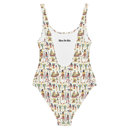 Egyptian Beige and Red Print One-Piece Swimsuit