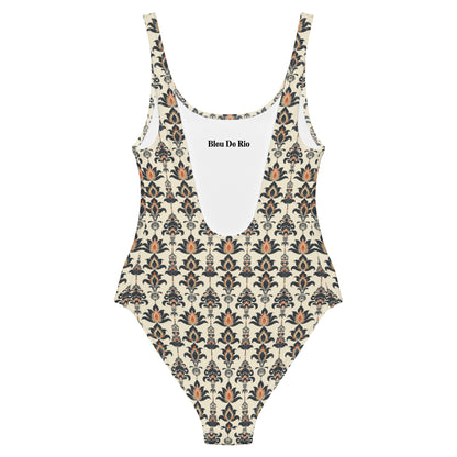 Jainism Beige and Orange Print One-Piece Swimsuit