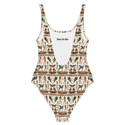 Egyptian Beige and Brown Print One-Piece Swimsuit