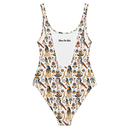 Egyptian White and Yellow Print One-Piece Swimsuit