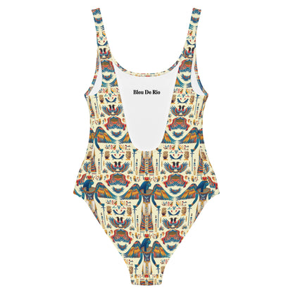 Egyptian Blue God Print One-Piece Swimsuit