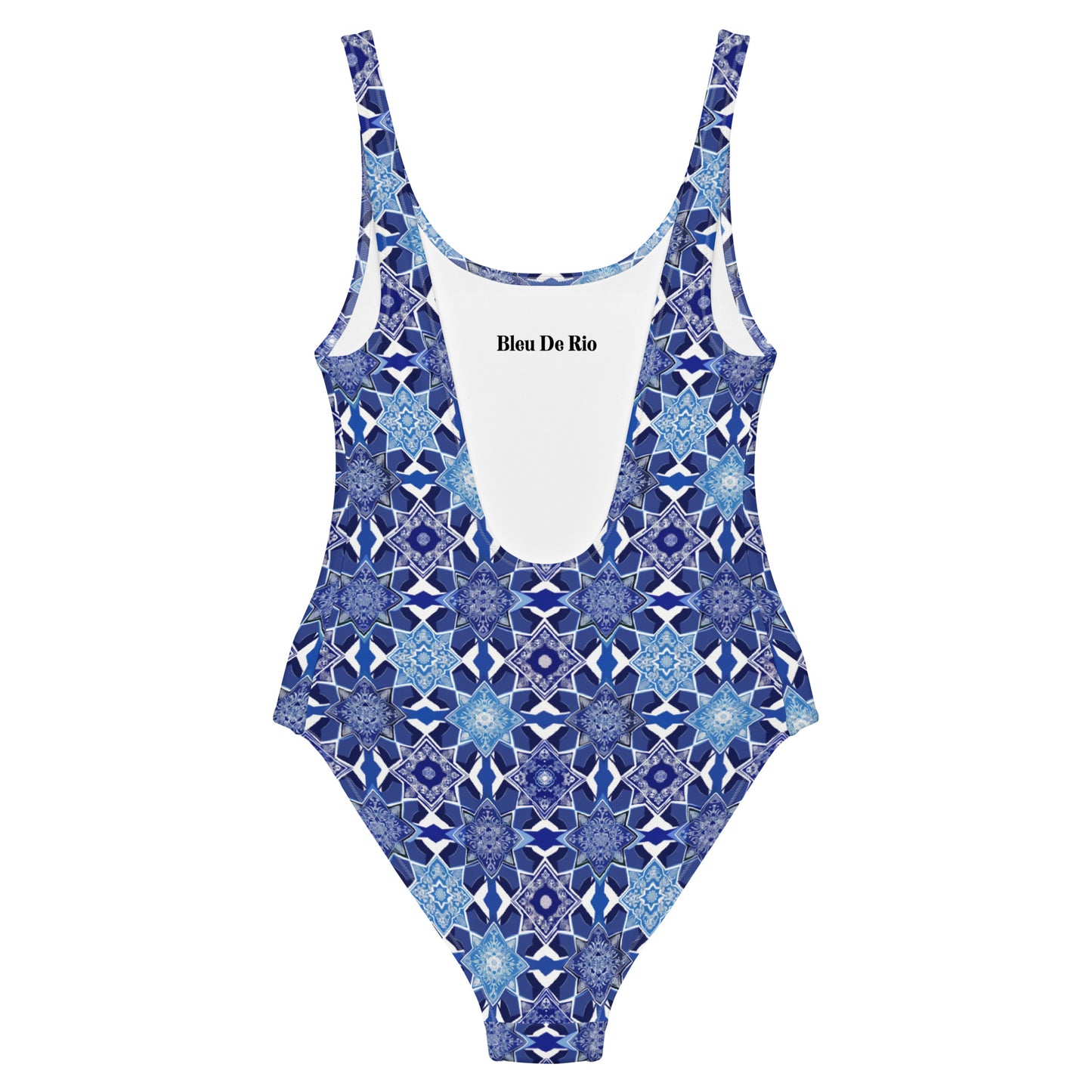 Moroccan White And Blue Tile Print One-Piece Swimsuit