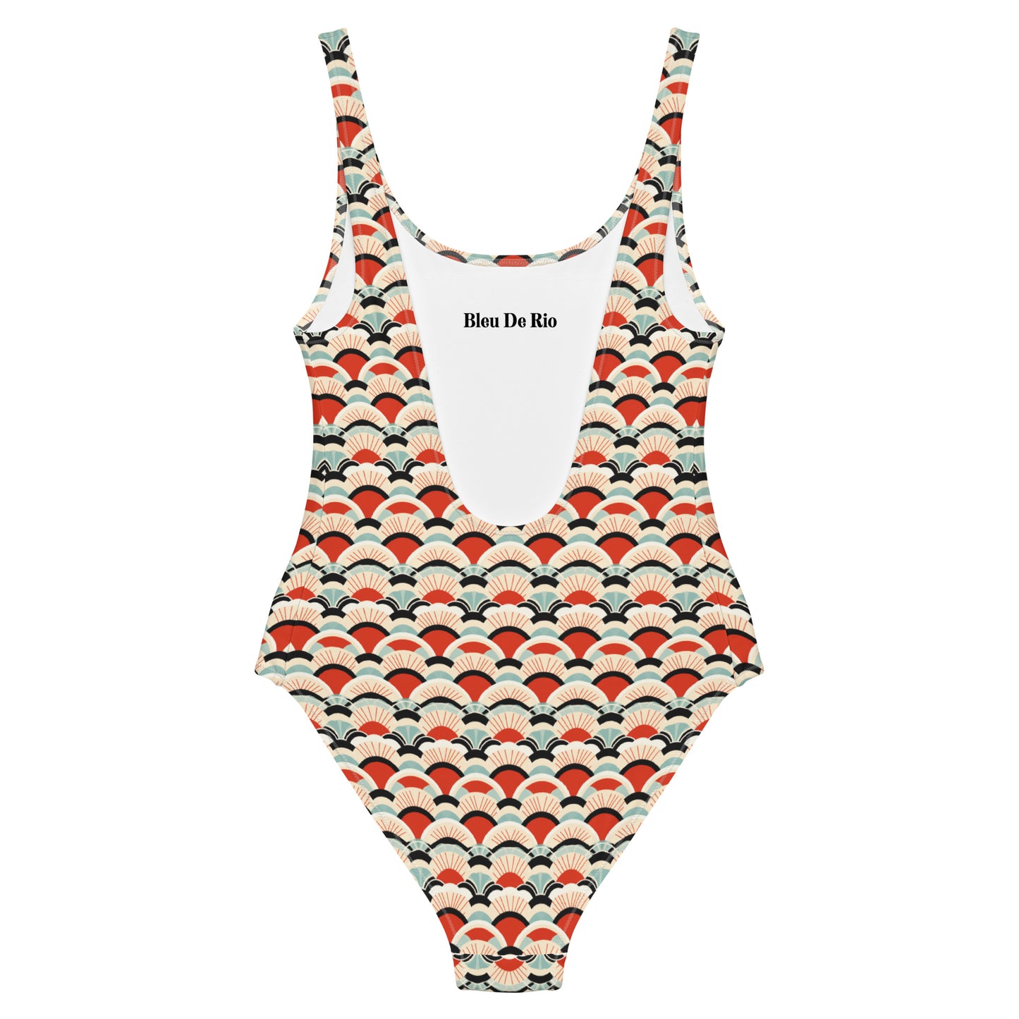 Japanese Red and Turquoise Print One-Piece Swimsuit