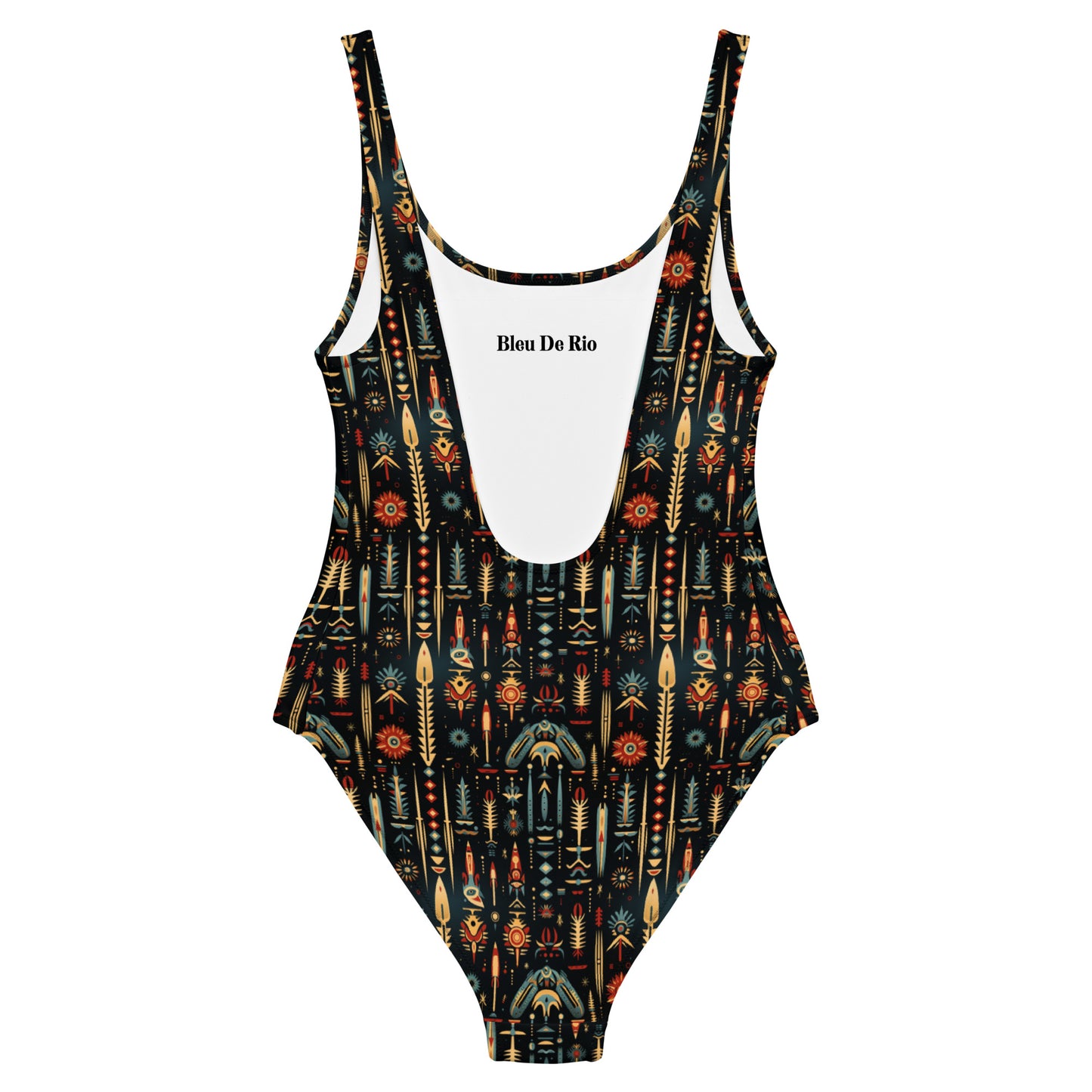 Native American Black And Yellow Print One-Piece Swimsuit