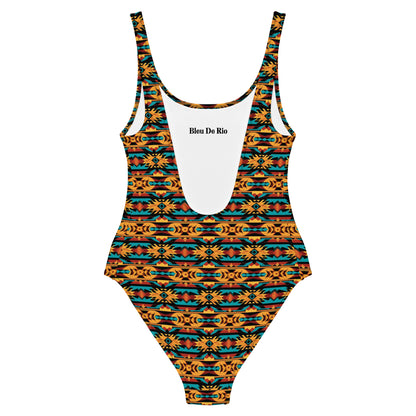 Native American Orange And Blue Print One-Piece Swimsuit