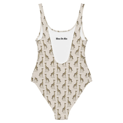 African Beige Giraffe Print One-Piece Swimsuit